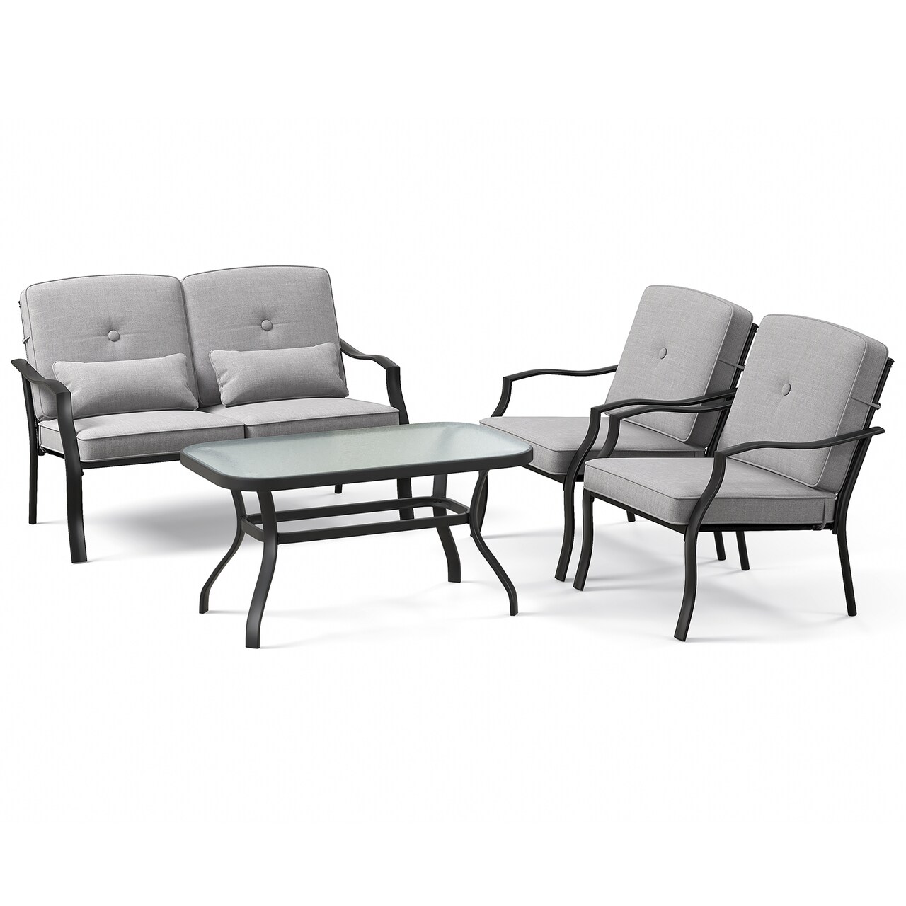 4-Piece Outdoor Furniture Set with Cushioned Seats and Waist Pillows